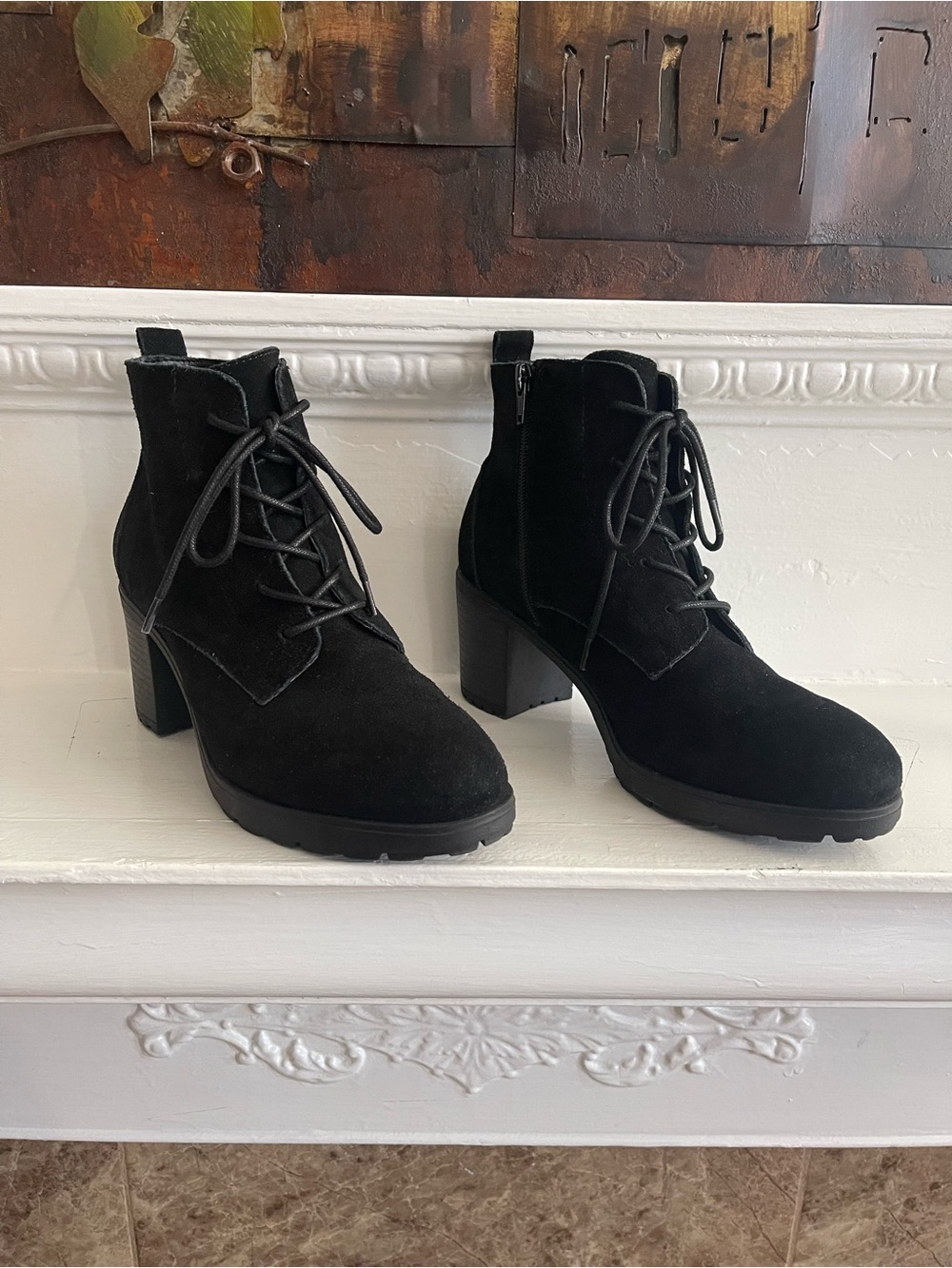White Mountain Gilman Black Leather Hiker Ankle Boots Size 9M